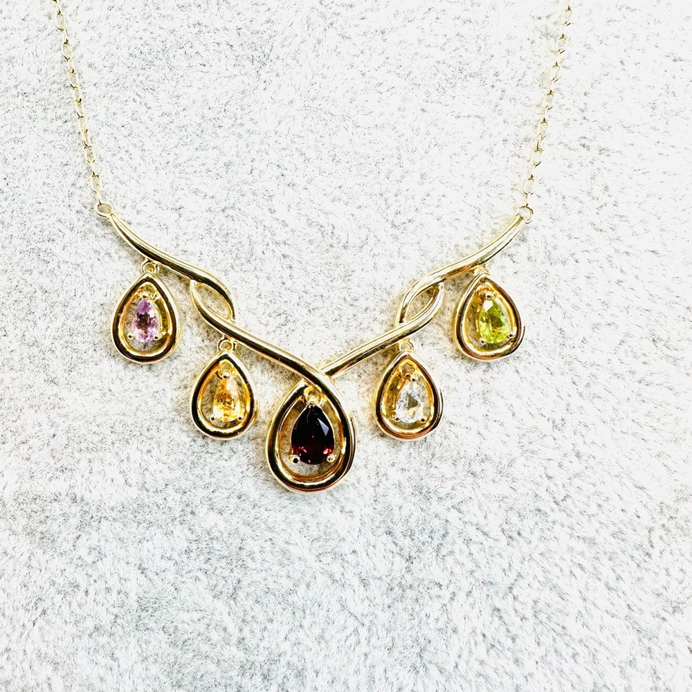 Elegant Gold Genuine Gemstone Necklace